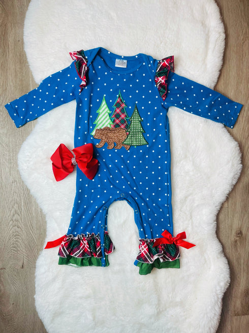 Bowtism Baby Christmas Wilderness Romper with Matching Bow - Bowtism